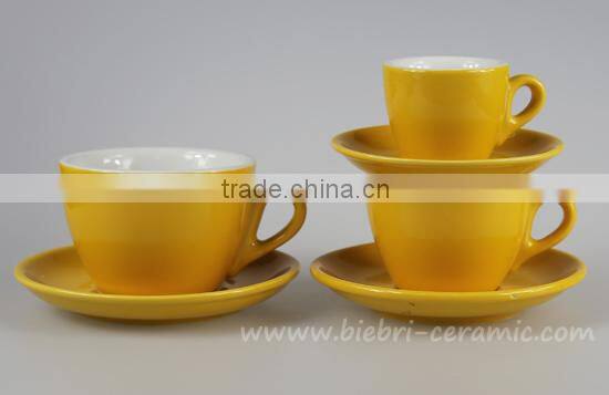 220cc Yellow And White Two-tone Color Glazed Ceramic Stoneware Coffee Tea Cups & Saucers Sets