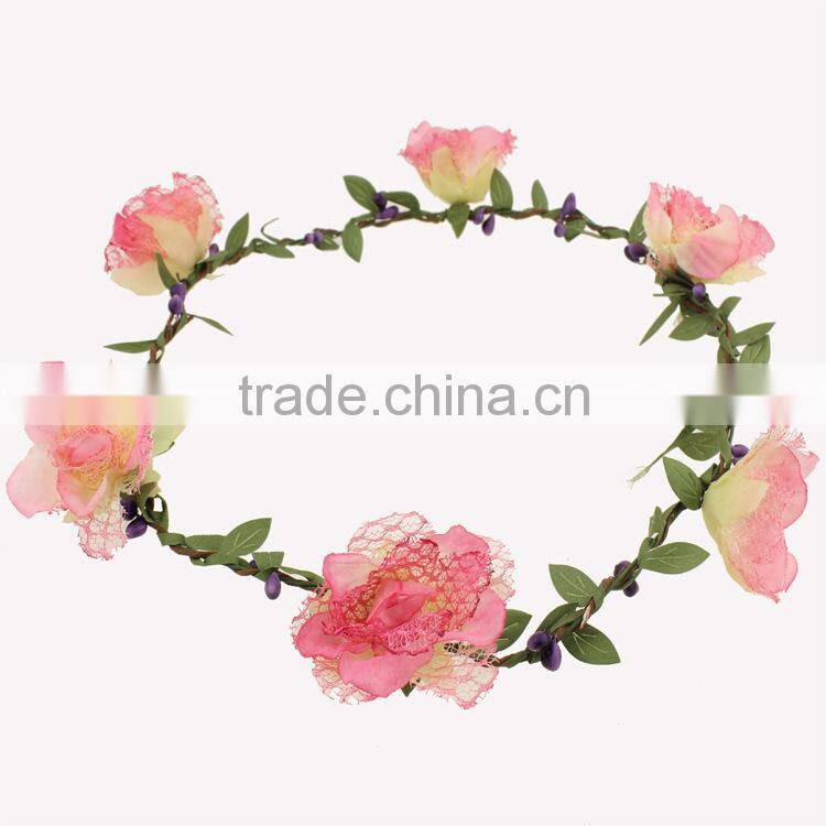 Yiwu factory manufacturer floral hairband ,6 flowers tiara/crown headband for woman