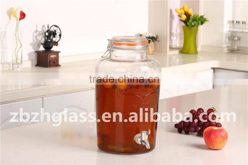 Glass beverage dispenser glass water bottle with clamp lid and tap 8L