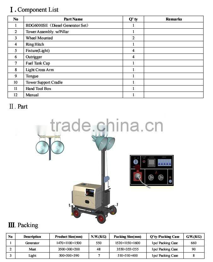 POWERGEN!!! top quality and high performance 50/60hz,4.8m 6/6.5kw lighting truss aluminium lift tower