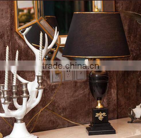 Price cup shape brass decoration black marble lamp body living room table lamp with fabric lampshade