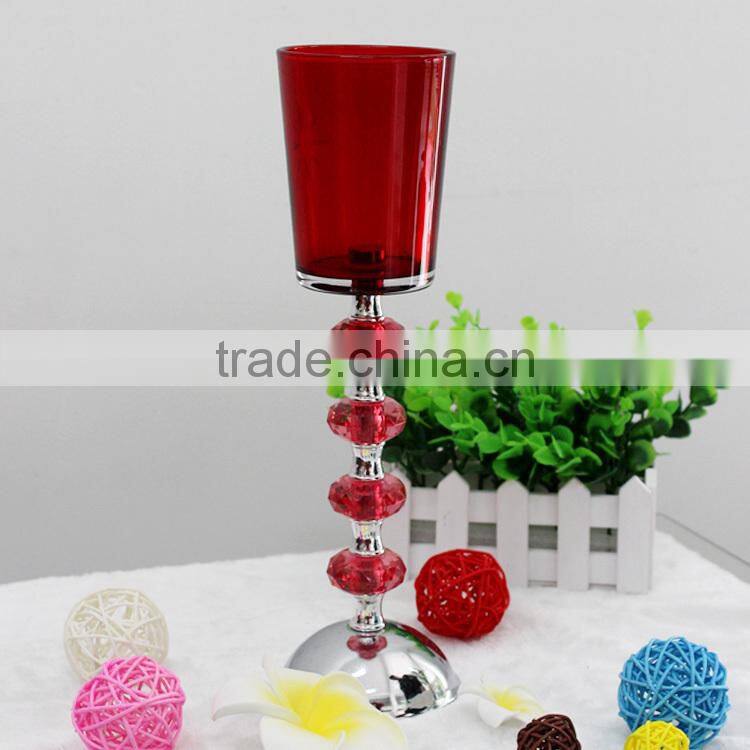 wholesale colored red crystal long-stemmed martini glass candle holder