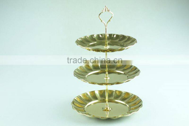 stainless steel metal flower plate salver metal decoration with 3 layer