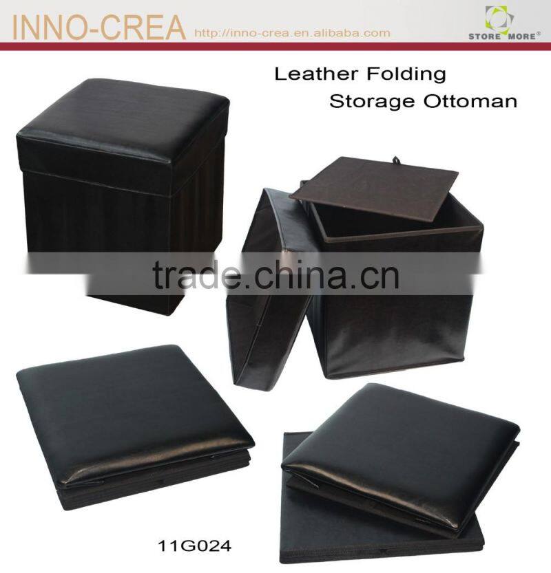 Black Faux Leather Folding Storage Stool For Livingroom/Bedroom