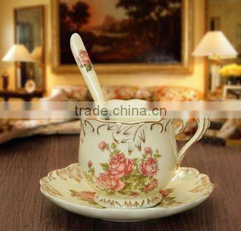 New Porcelain ivory color rose tea cup and saucer set for tea coffee