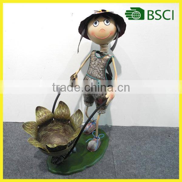 YS15057 metal doll with recycle plant pot for garden decoration
