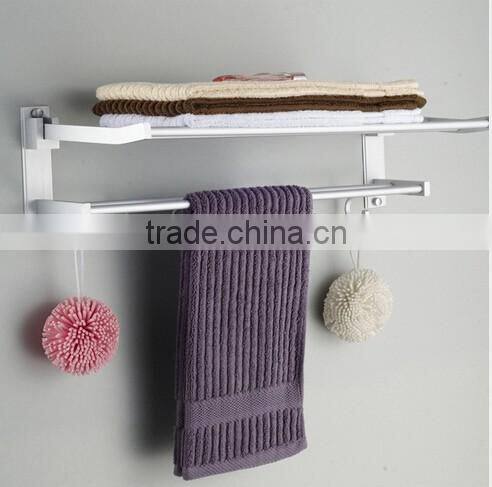 The new space aluminum towel rack with double folding movable hook rack bathroom pendant