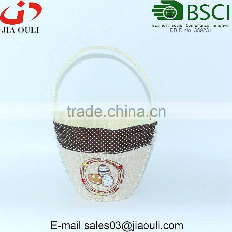 With handle and Linen Fabric plant pot cover, burlap easter basket for flowers