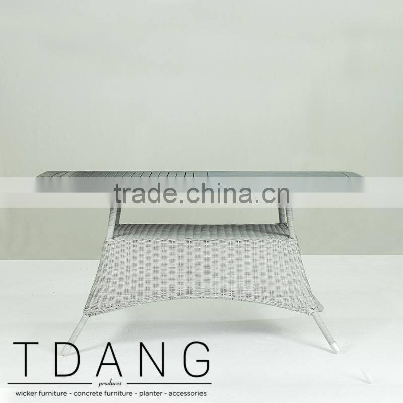 Pasadena Outdoor Grey Wicker Dining Table with Wooden Top