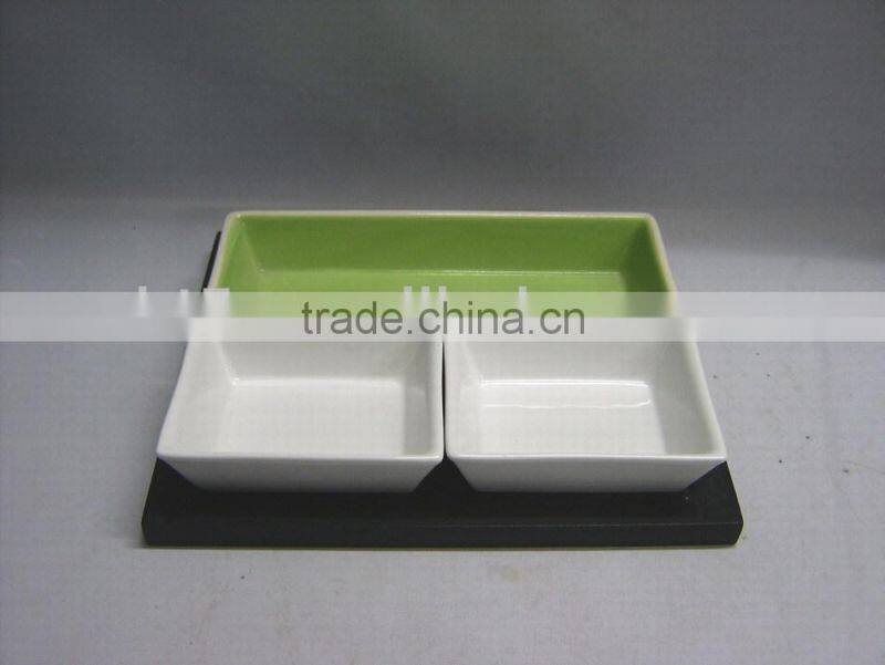 3pcs customized stoneware compartment snack tray