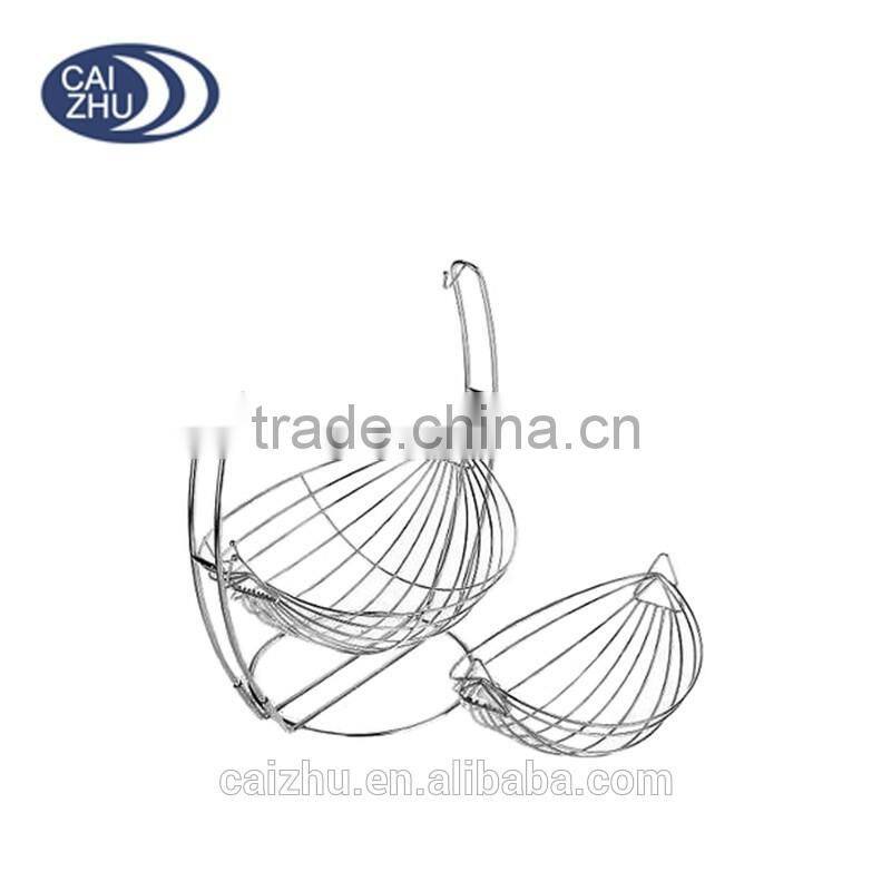 2 Tier Chrome Swinging Fruits Vegetable Bowl Basket Rack Storage Stand Holder