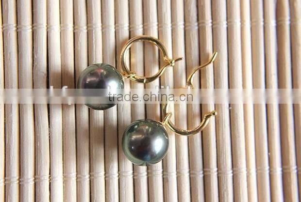 18K Gold 13-14mm Peacock Tahiti Pearl Earring Jewellery For Lady