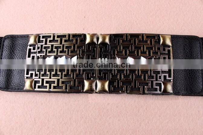 Wholesale hollowed pattern alloy buckle elastic women lady waist belt