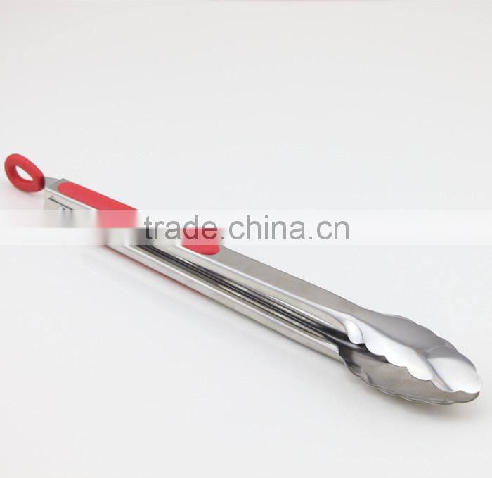 Red Silicone Handle Stainless Steel Tong Barbecue Tong