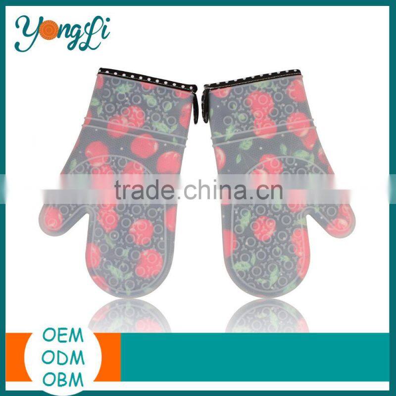 Food Grade Grill / Oven Usage and Custom Printed Style Cotton Silicone Oven Mitts
