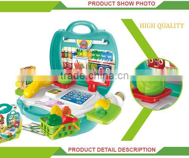 Hot sale kids indoor pretend play plastic fruit crates supermarket toy set