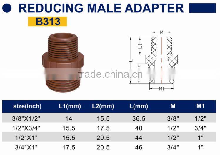 TY High quality PP threaded pipes&fittings REDUCING MALE ADAPTER eco-friendly Cheap Price Full Size factory price list discount