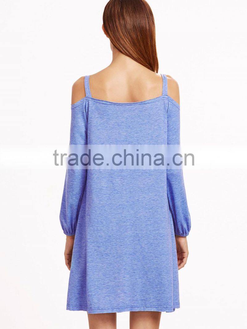Blue Off The Shoulder Lantern Sleeve Swing Dress, Rayon dresses