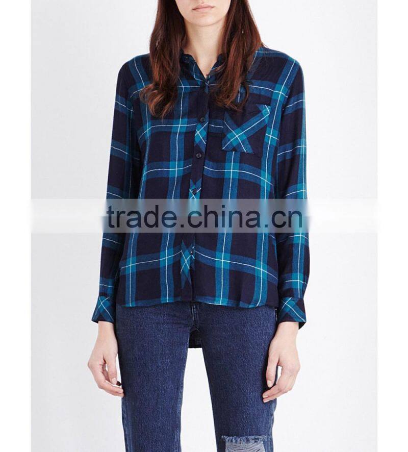 Wholesale Women Collar Long Sleeves Buttoned Cuffs Hunter Checked Shirt(DQE0152T)