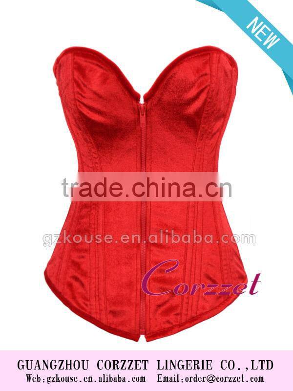 Flannelette Plain Black Corset Overbust Zipper Steel