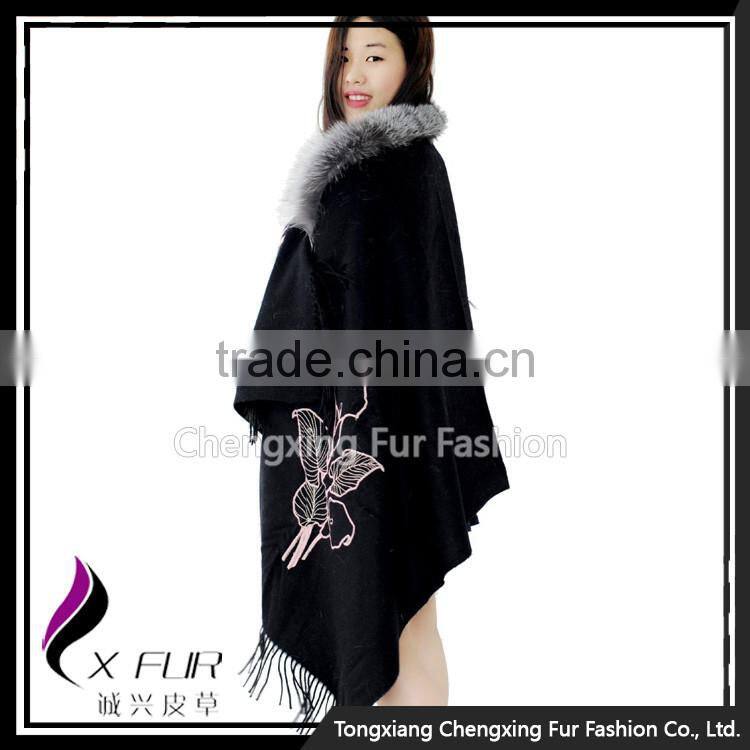 CX-B-P-51 High Quality Factory Price Fox Fur Trimmed Pashmina Special Cashmere Scarf