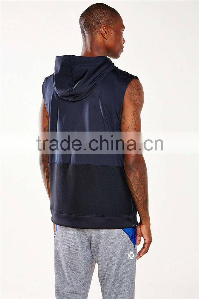 Wholesale newest design sleeveless hoodie zip up sleeveless zip hoodie