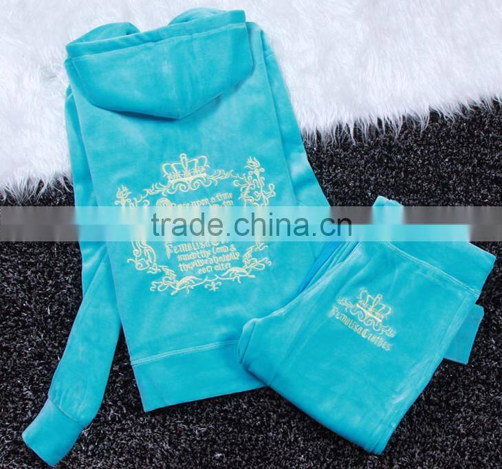 Hot sale Fashion Popular velvet tracksuit Wholesale cheap women's velvet tracksuit 2017 Design tracksuit