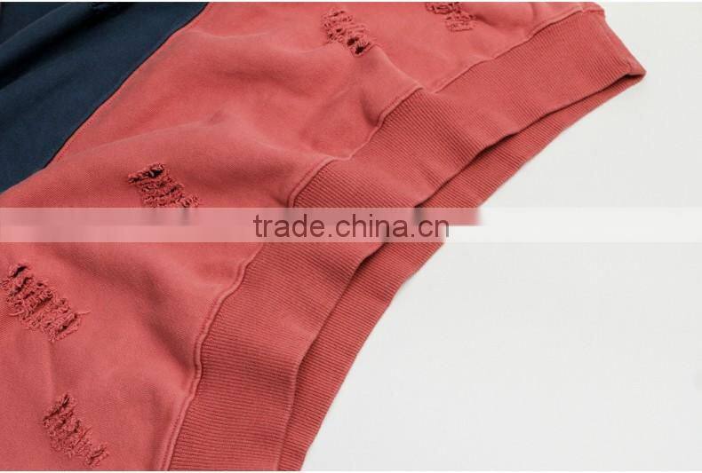 China Suppliers New Custom Fashion Men Contrast Two Color Pullover Oversized Distressed Hoodie with embroidered logo
