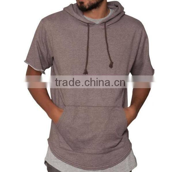 high quality custom 100% cotton plain curved hem hoodie with double pockets