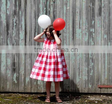 Red Gingham Kid Dress Summer Toddler Girls Clothes Checked Baby Girl Frocks