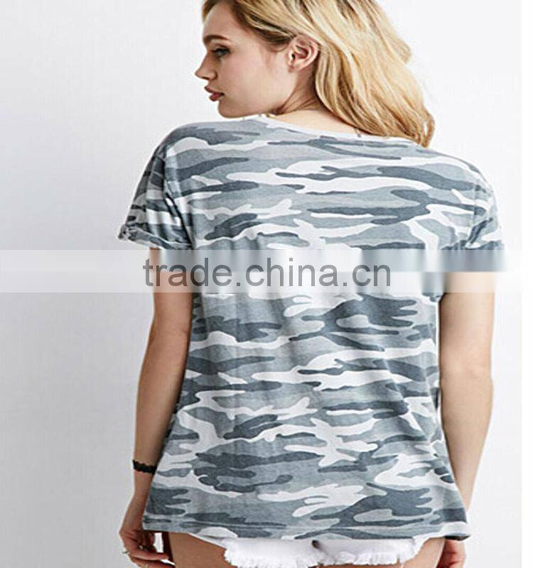 2015 hot sale ladies wear short sleeves camo T-Shirt round neck tee