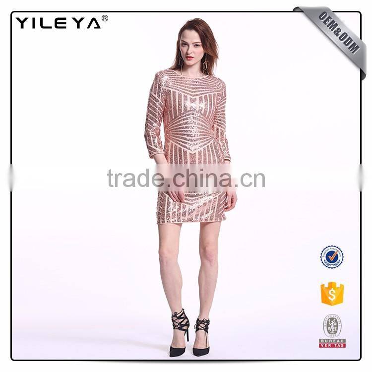 New arrival for woman rose gold color sexy dress sequin