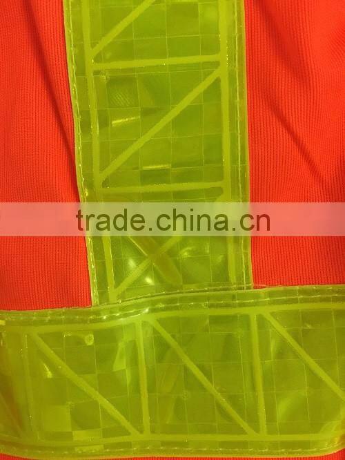 Customized orange highlight PVC safety reflective vest with 100%polyester tricot fabric