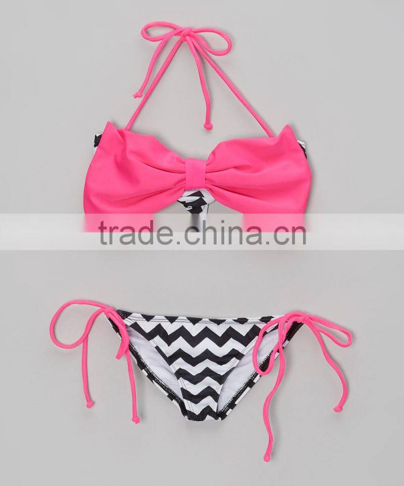 Hot Selling Girl Beachwear With Pink And Chevron Bikini Girl Swimsuit Girls Wear G-NP-TR905-327