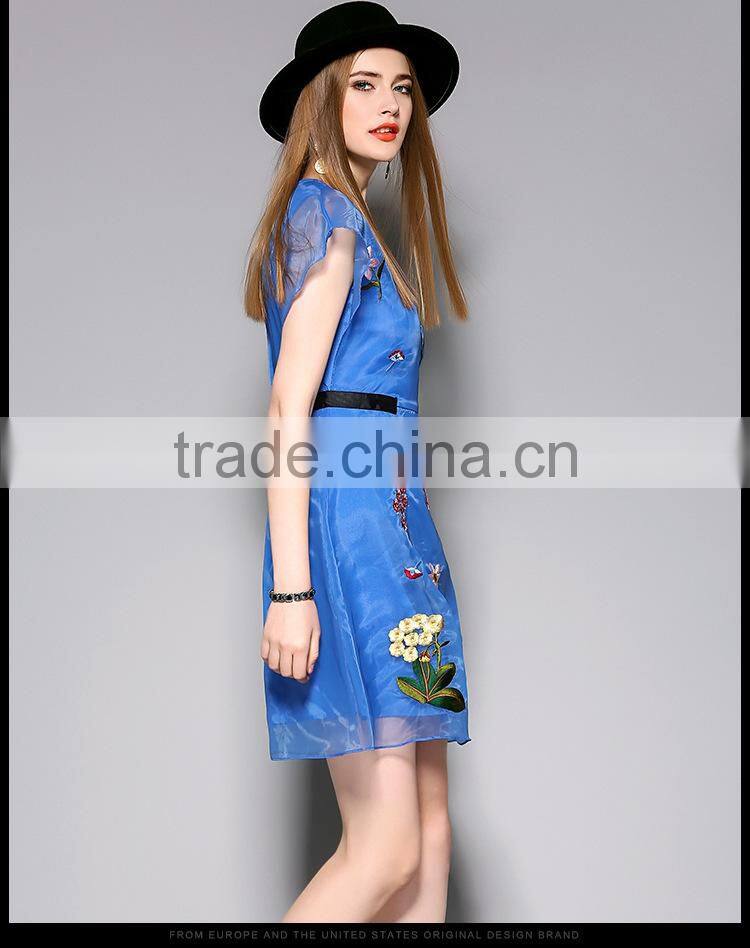 Dress women summer round collar stereo crochet new retro flower embroidery design lace enening party dress