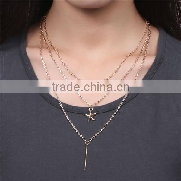 New Fashion Layered Necklace Gold Plated With Rectangle Starfish Pendants 41.5cm long