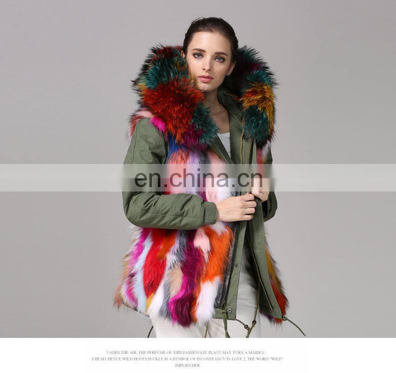 Hot Selling warm raccoon parka coat with fur hood snow real fur jackets
