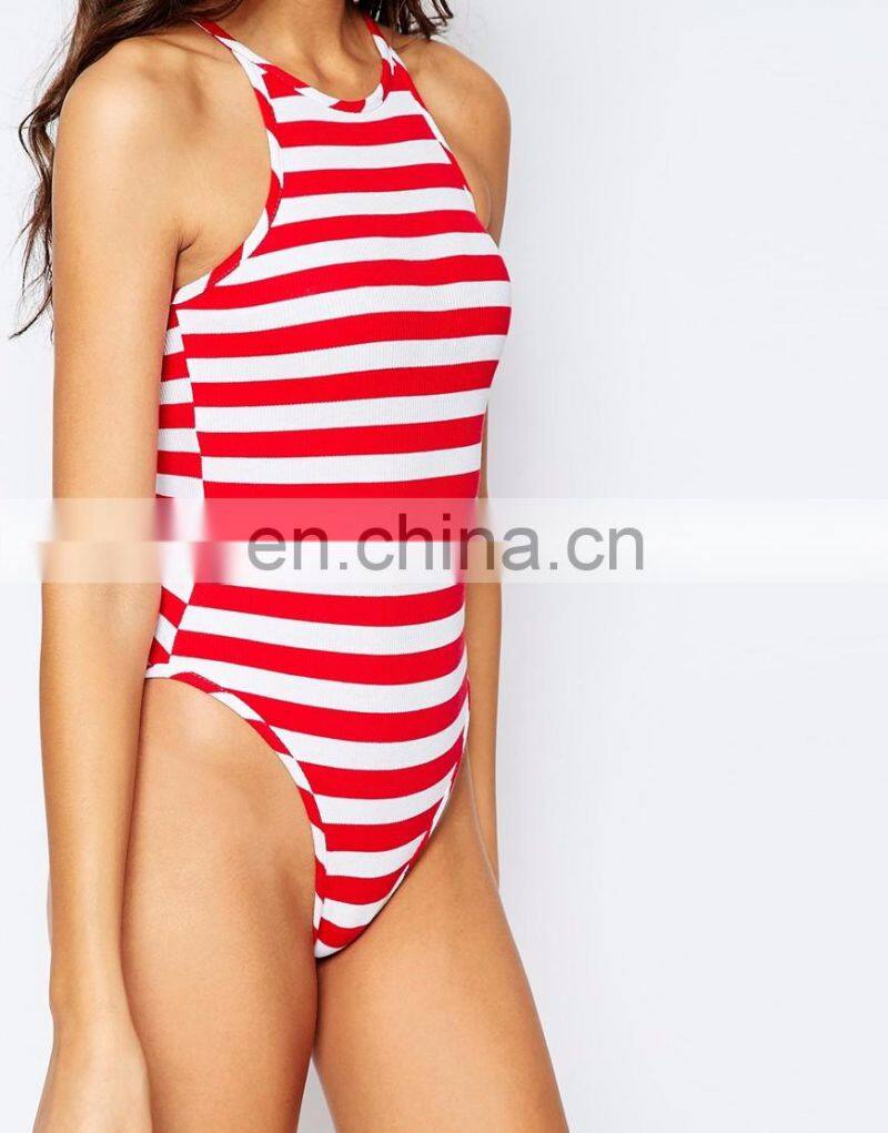 New fashion stripe design woman bodysuit sleeves design