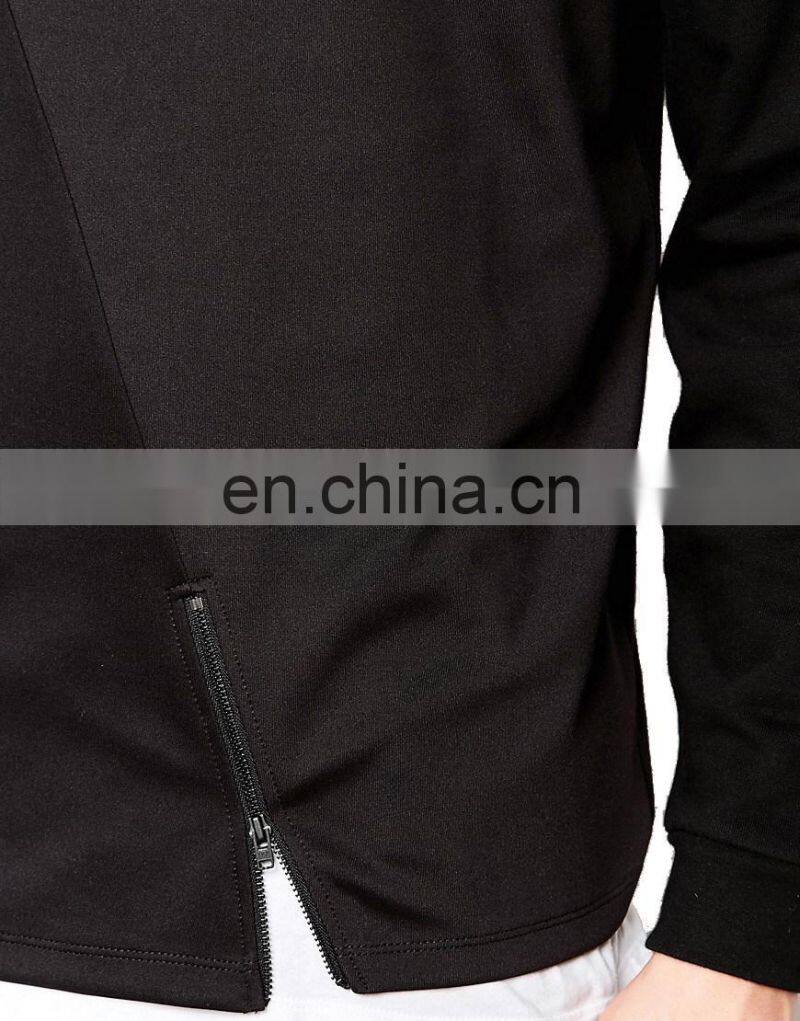 high quality blank long sleeve hoodies side zipper black hoodies men sweatshirts