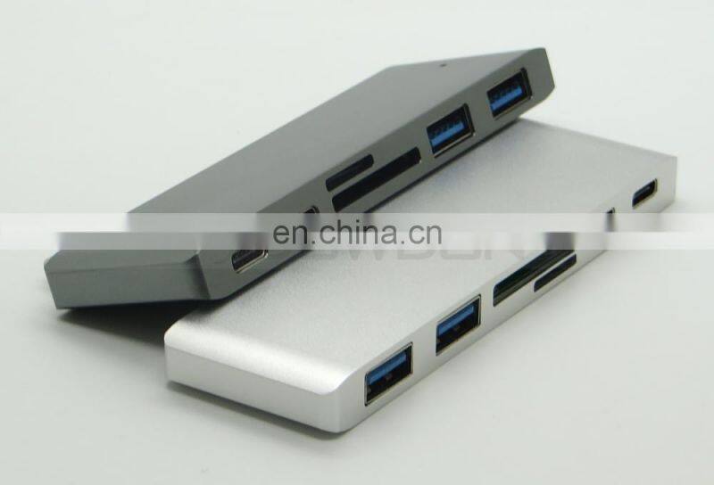 6 in1 Multiport USB Type C Hub with 2 USB 3.0 Port Dual Type-C Charging Port, SD/Micro USB SD Card Reader for Macbook