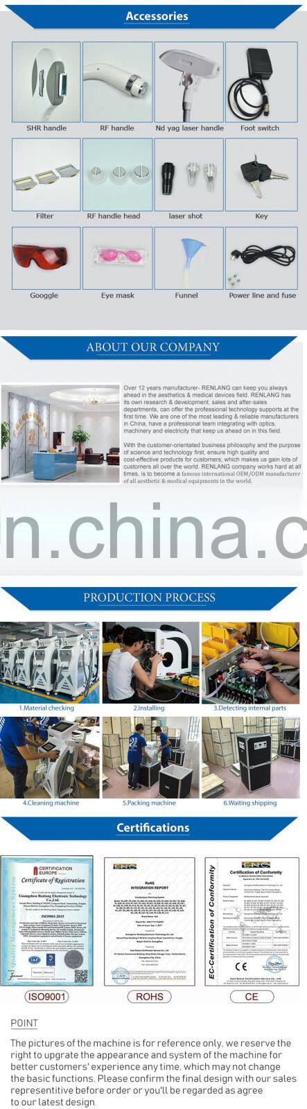 Hot Selling 3 Handles IPL RF/ Nd YAG Laser Tattoo OPT Hair Removal Machine