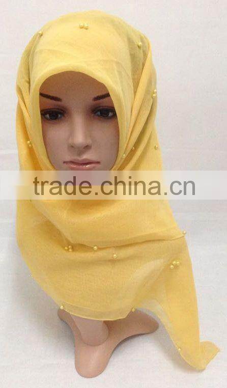 SJ007 New voile pearl 110*110cm muslim square scarf