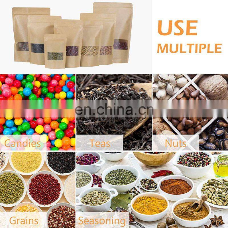 Doypack Zip lock Brown White Kraft Craft Paper Standing Up Pouches Food Packaging Zipper Bags With Window