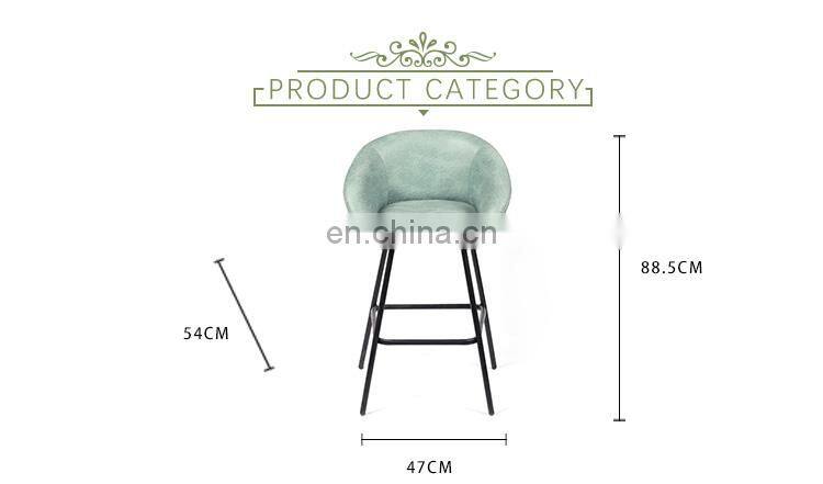 K&B hot sale modern cheap Simple Exquisite Design green Durable Tall metal legs velvet Counter Bar Stool chair with back