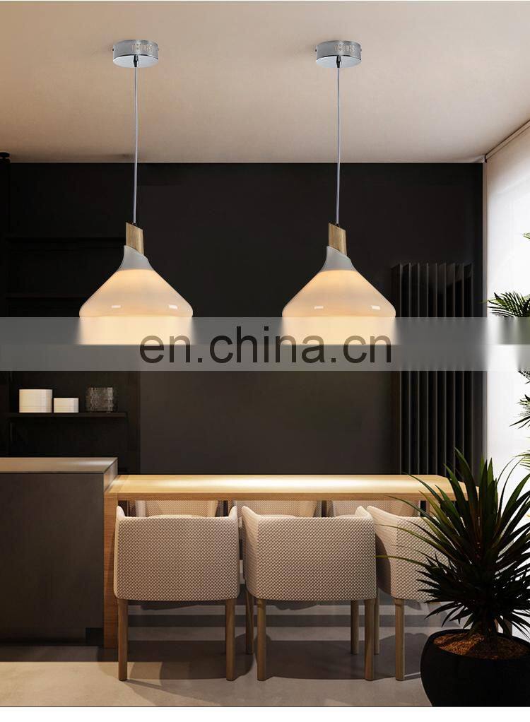 HUAYI New Design Iron Wood Glass Indoor Bedroom Living Room 60w Modern Hanging Pendant Light