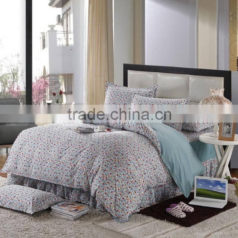 Wholesale 100%cotton big flower printed queen bed skirt