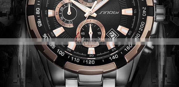 Sinobi Cool Chronograph Watch For Man Full Steel Band Wristwatch China Supplier Original Designer Reloj S9720G