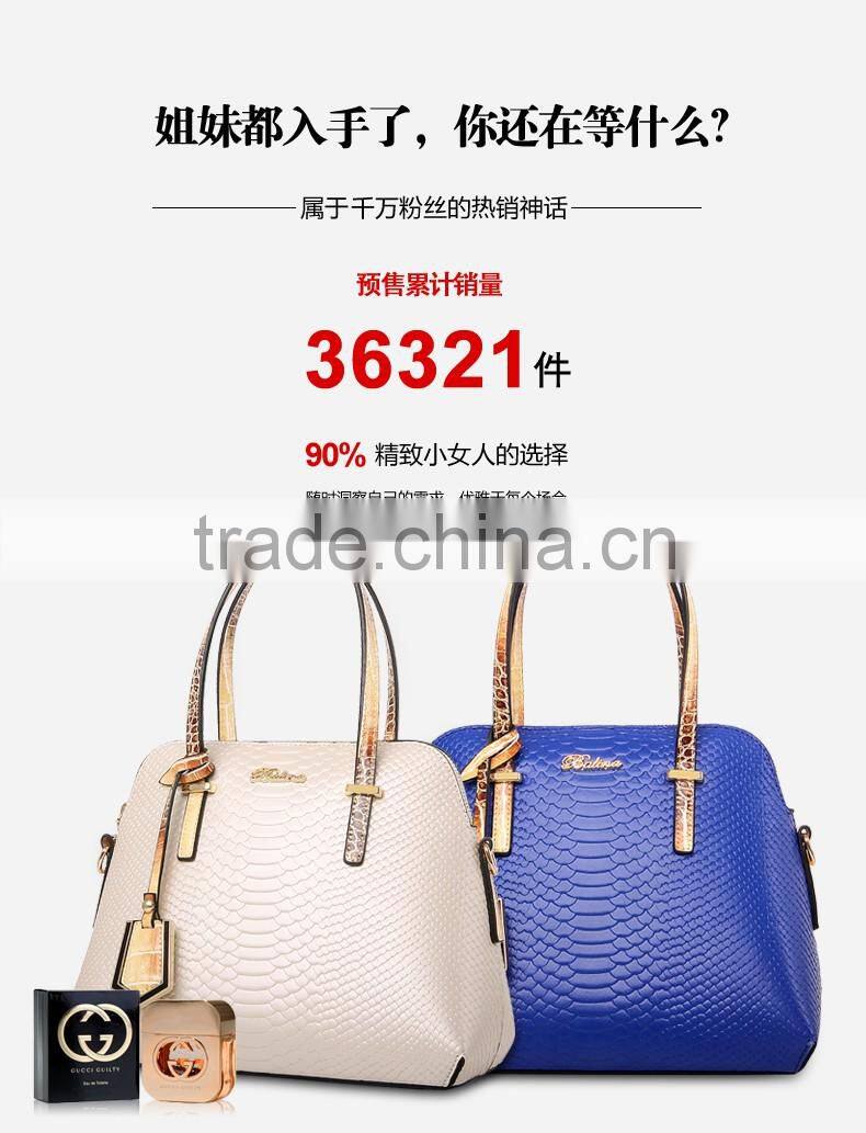 Fashion snake skin pattern ladies' leather handbag at low price