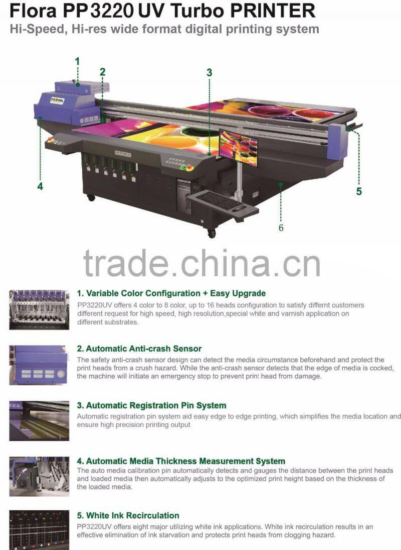 UV flatbed 3.2m Flora printer on Konica 1024 printheads PP3220