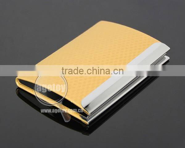 Box Packing Cube Pattern Yellow Gold Leather Flannelette Lining Stainless Steel Metal Novelty Card Holder